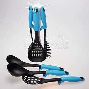 Colored plastic handle kitchen utensils