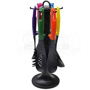 Colored plastic handle kitchen utensils