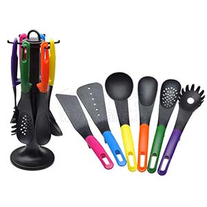 Colored plastic handle kitchen utensils