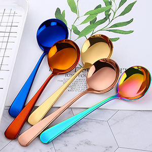 Titanium Stainless Steel round Salad Ice Cream Desert Spoon set