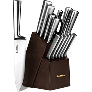 15 pieces Kitchen knife sets Stainless Steel chef knife Block set with Sharpener, Silver